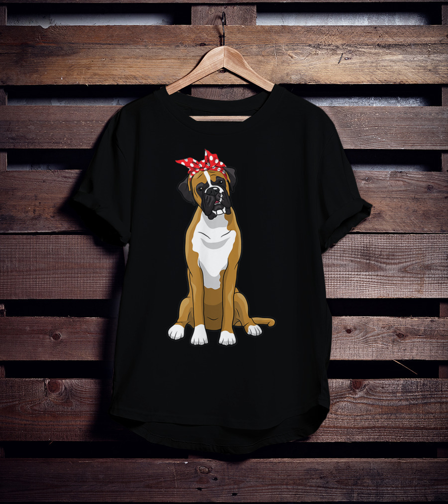 Funny Boxer Dog With Red Bandana For Mom T-Shirt