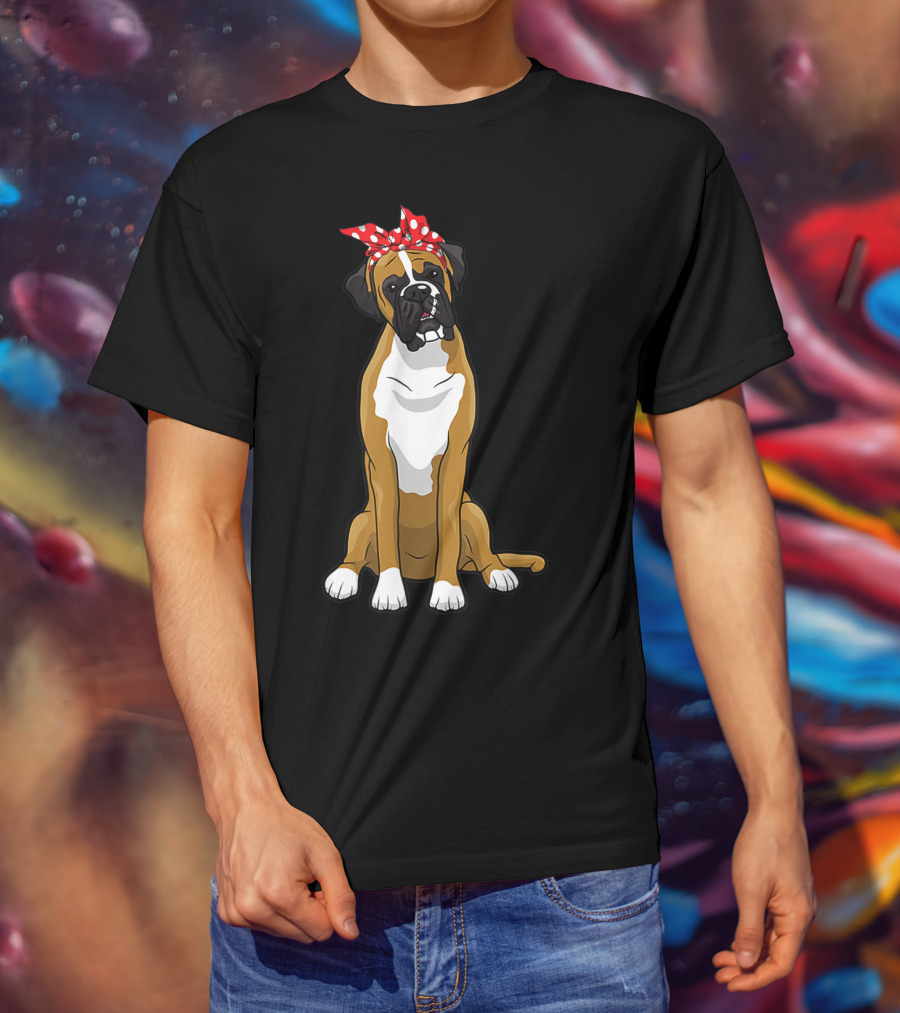 Funny Boxer Dog With Red Bandana For Mom T-Shirt