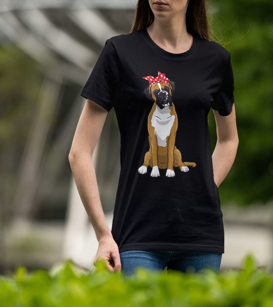 Funny Boxer Dog With Red Bandana For Mom T-Shirt