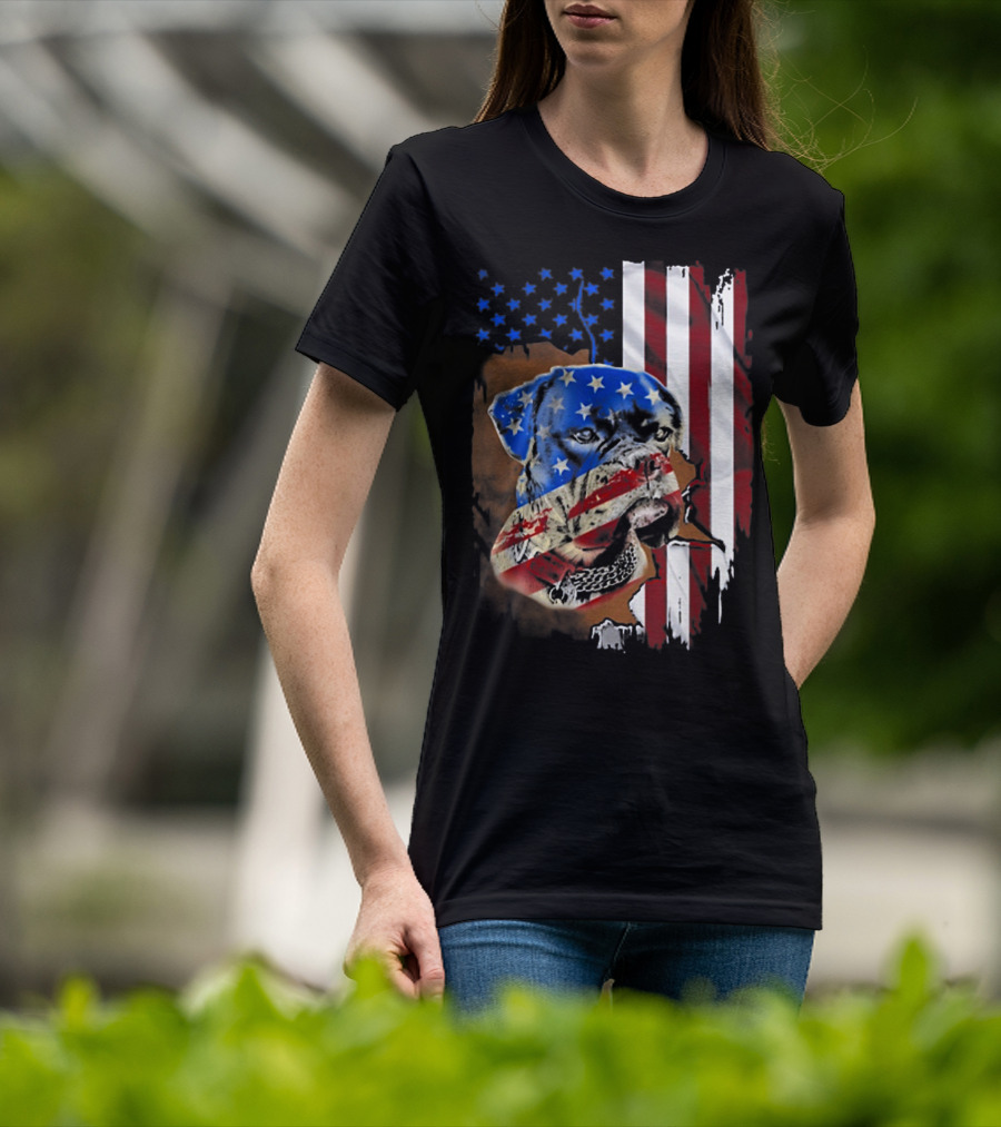 American Flag Boxer Dog Tattoos T-Shirt