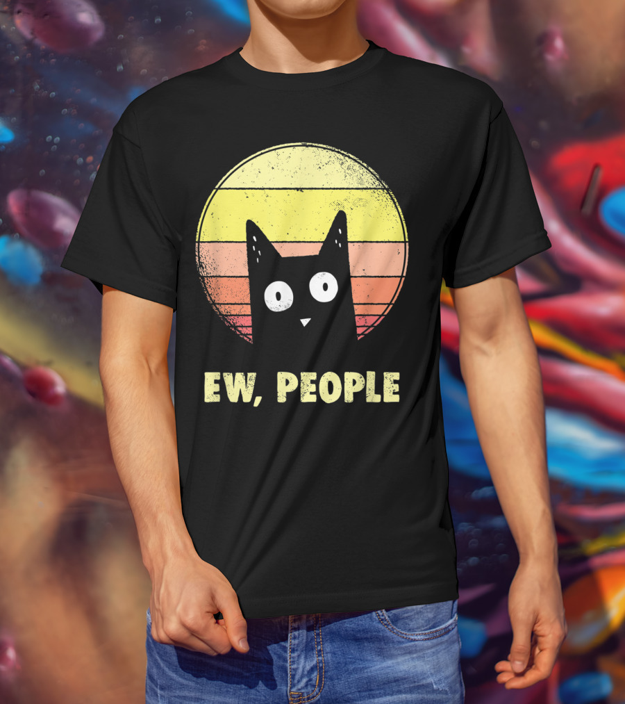 Ew People Vintage Funny Cat Lover Retro Sunset T-Shirt