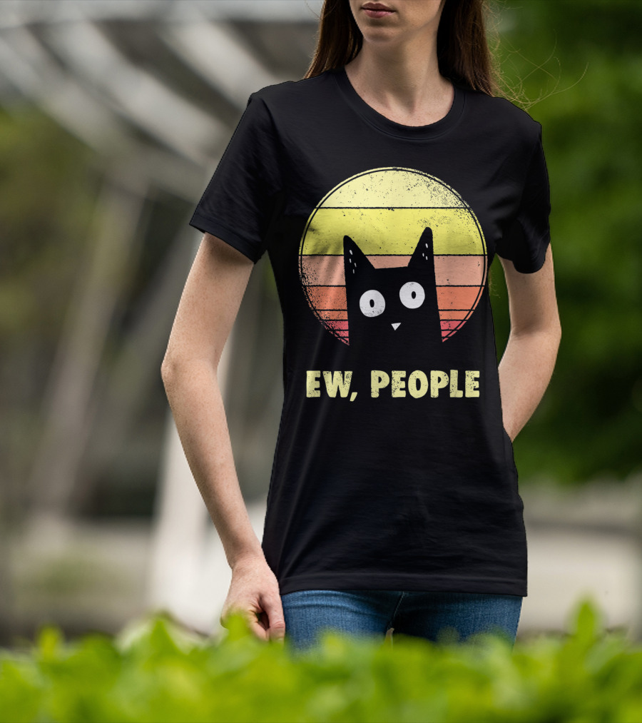 Ew People Vintage Funny Cat Lover Retro Sunset T-Shirt