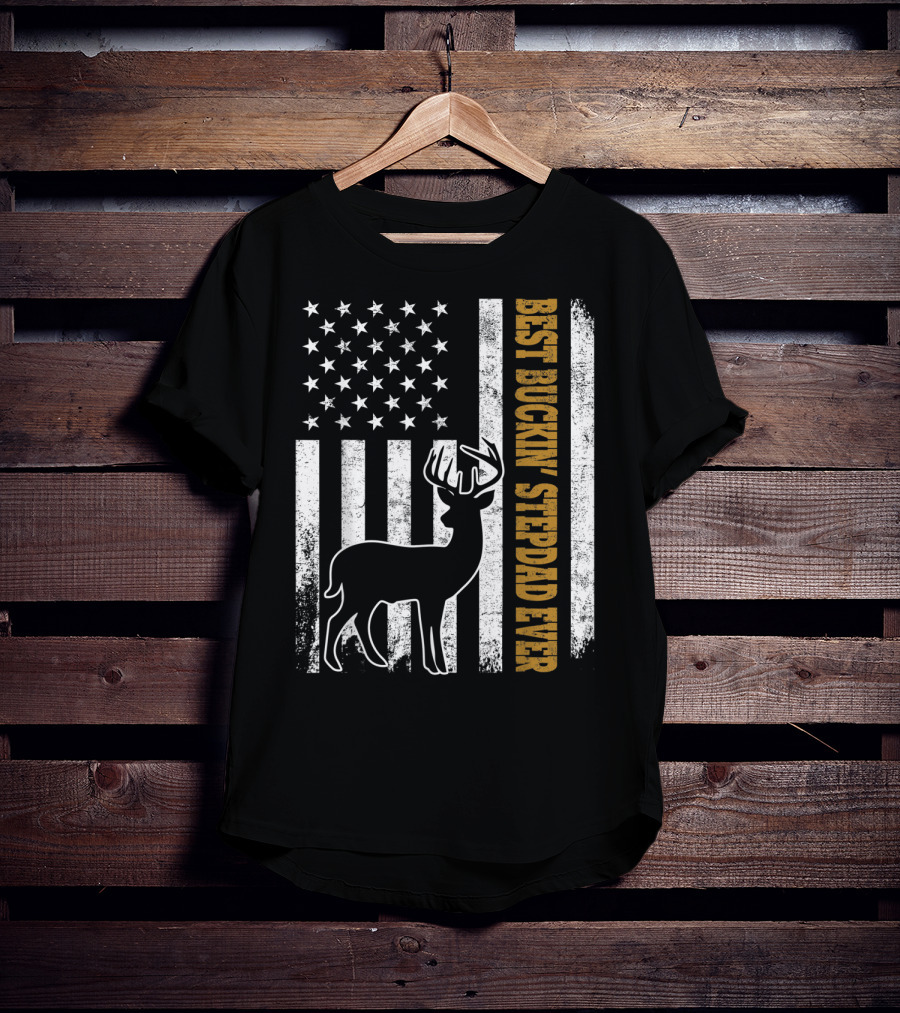 American Flag Best Buckin Stepdad Ever Deer T-Shirt