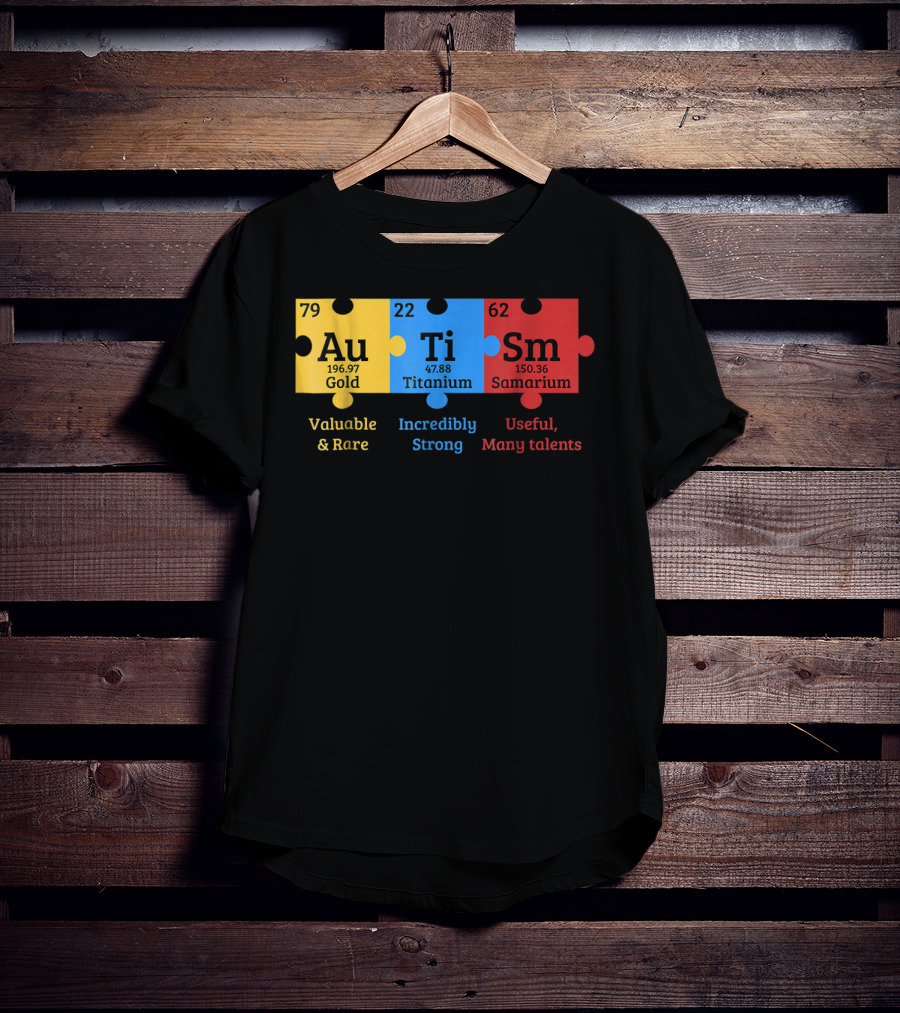 Autism Awareness Gold Titanium Samarium Elements Puzzle T-Shirt