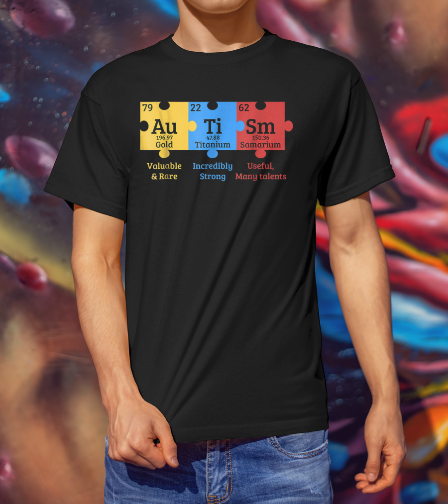 Autism Awareness Gold Titanium Samarium Elements Puzzle T-Shirt