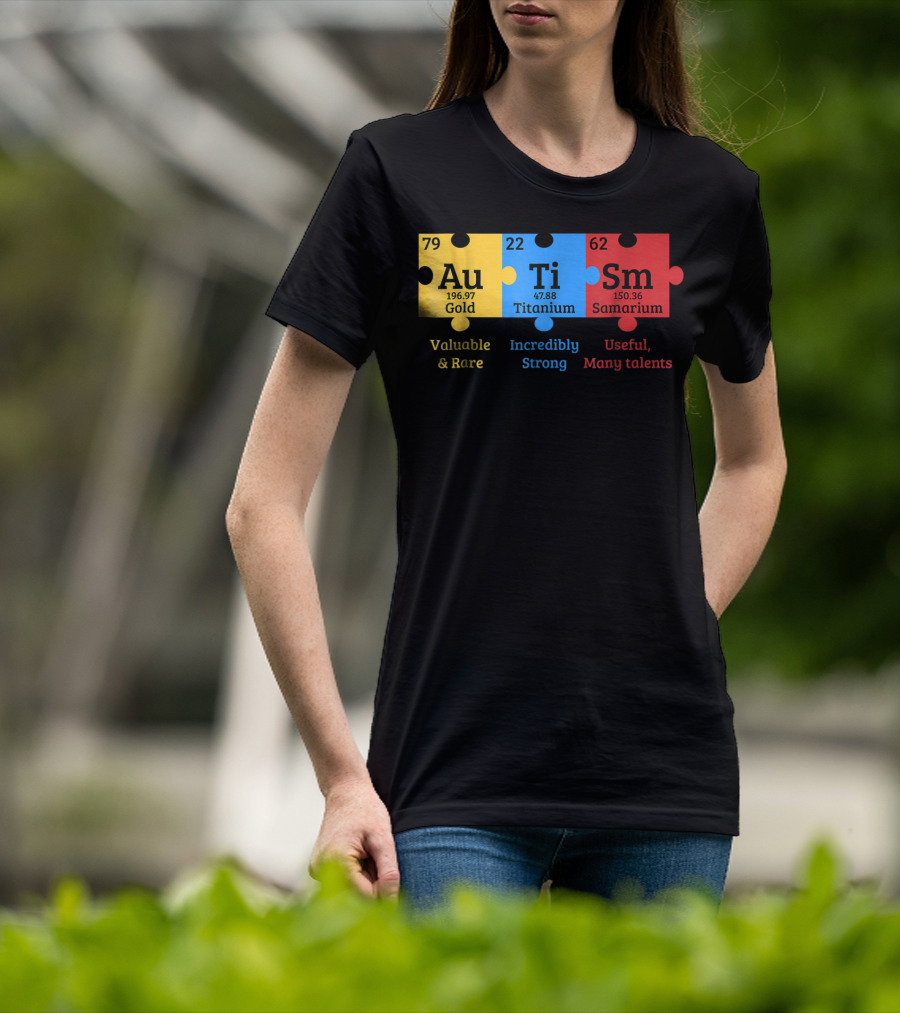 Autism Awareness Gold Titanium Samarium Elements Puzzle T-Shirt