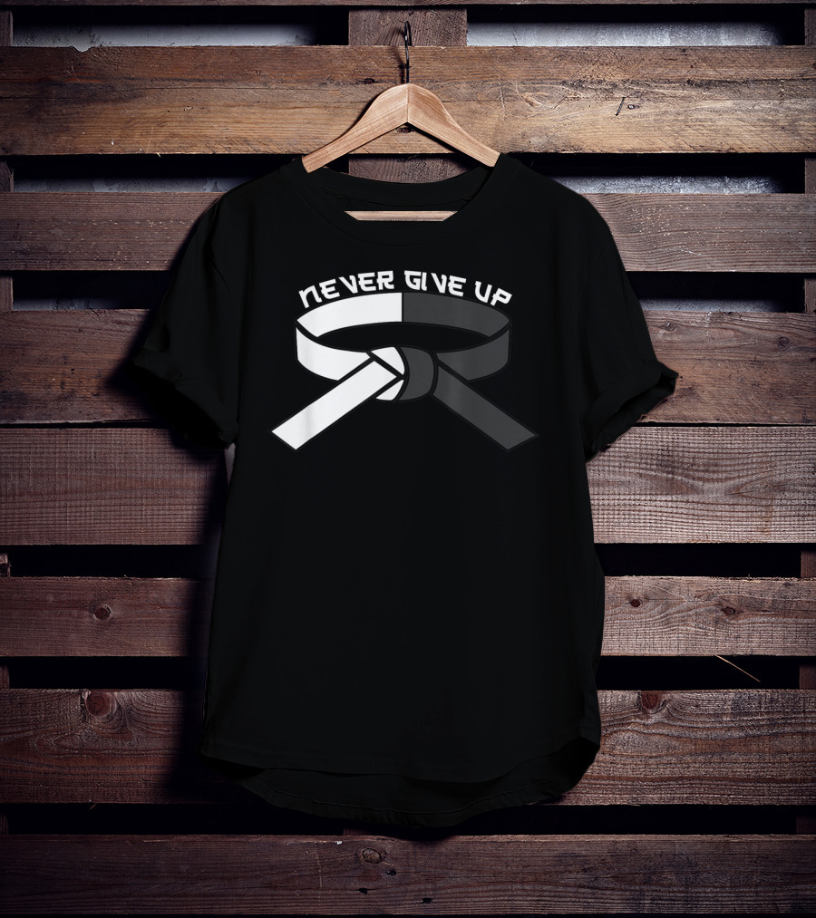 Never Give Up Black Belt Motivational Martial Arts T-Shirt