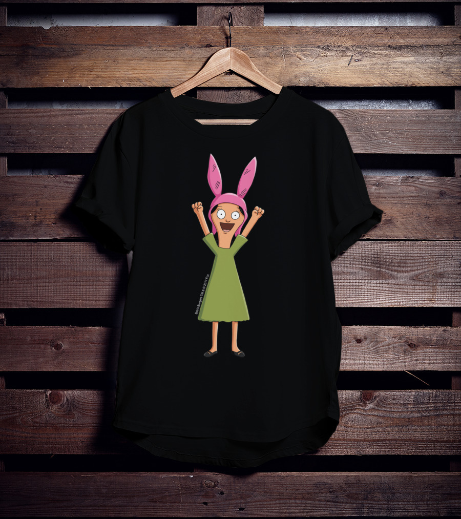 Bob's Burgers Louise Belcher Green Dress Pink Bunny Ears Excited Pose T-Shirt