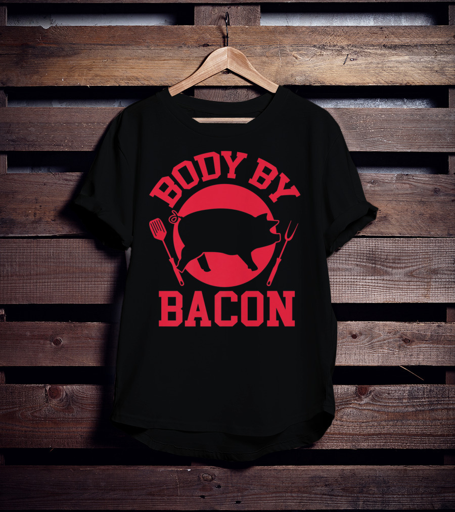 Body By Bacon Keto Carnivore Food Silhouette With Fork And Spatula T-Shirt
