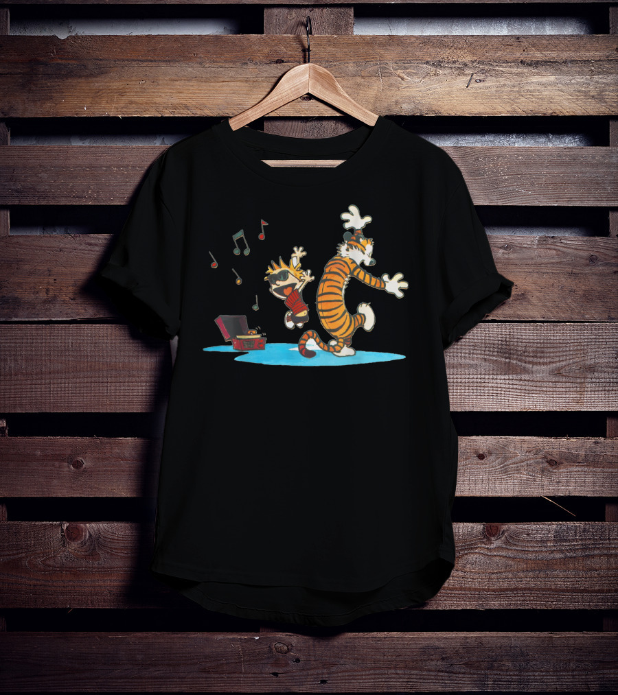 Calvin Dancing With Music Hobbes Vinyl Player T-Shirt