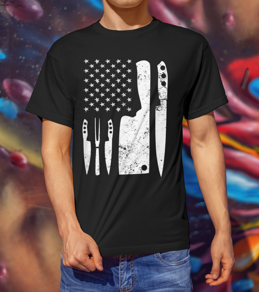 Chef Knife US Flag T-Shirt