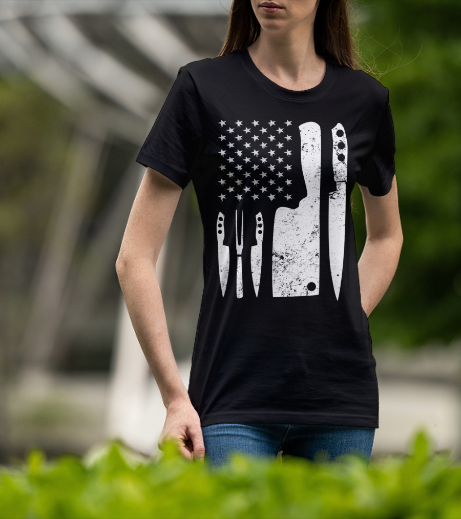 Chef Knife US Flag T-Shirt