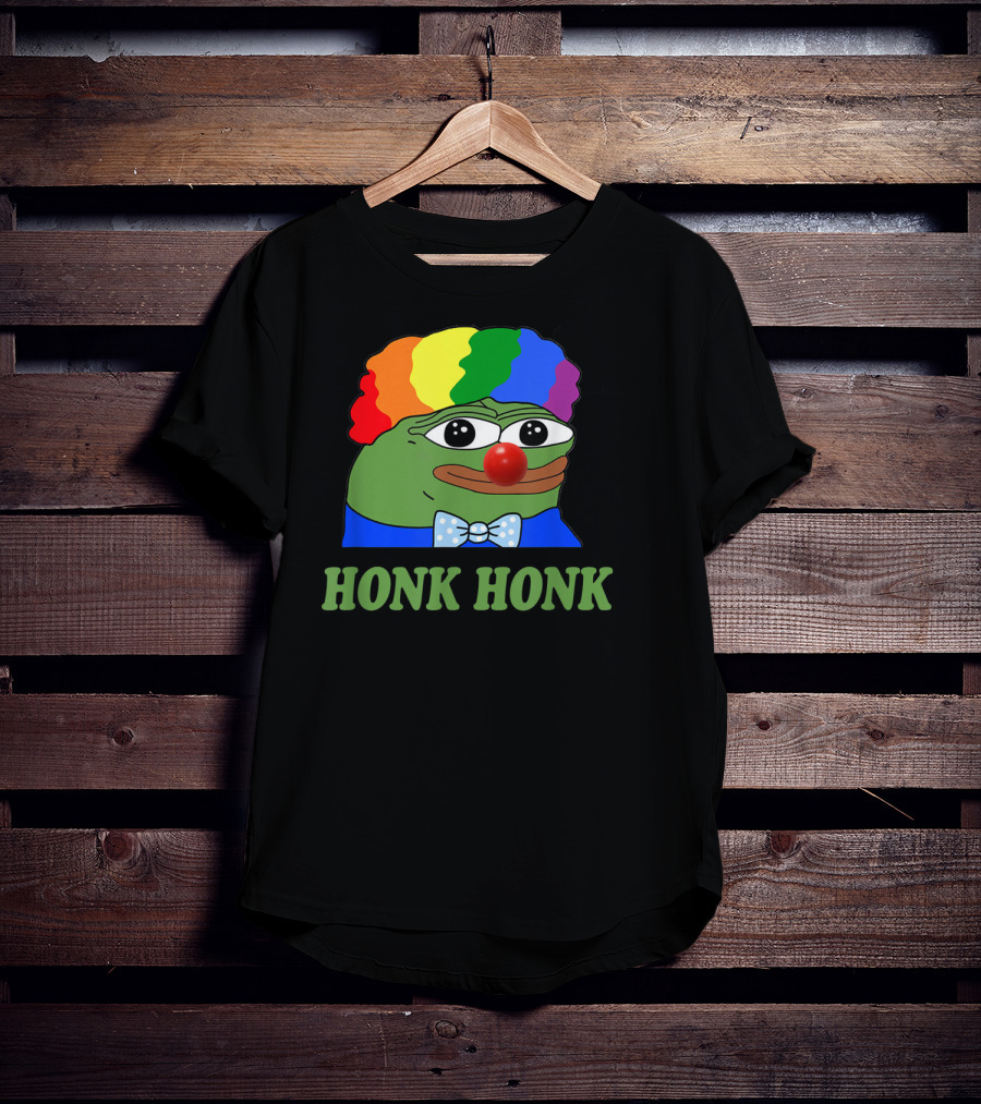 Clown Pepe Honk Honk HONKLER Meme Rainbow Wig Red Nose Bowtie T-Shirt