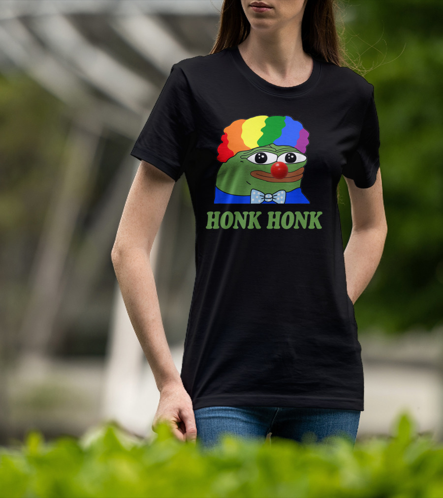 Clown Pepe Honk Honk HONKLER Meme Rainbow Wig Red Nose Bowtie T-Shirt