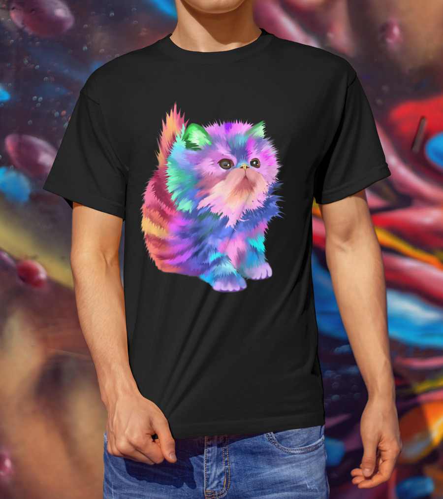 Colorful Rainbow Kitten Rave EDM Cat T-Shirt