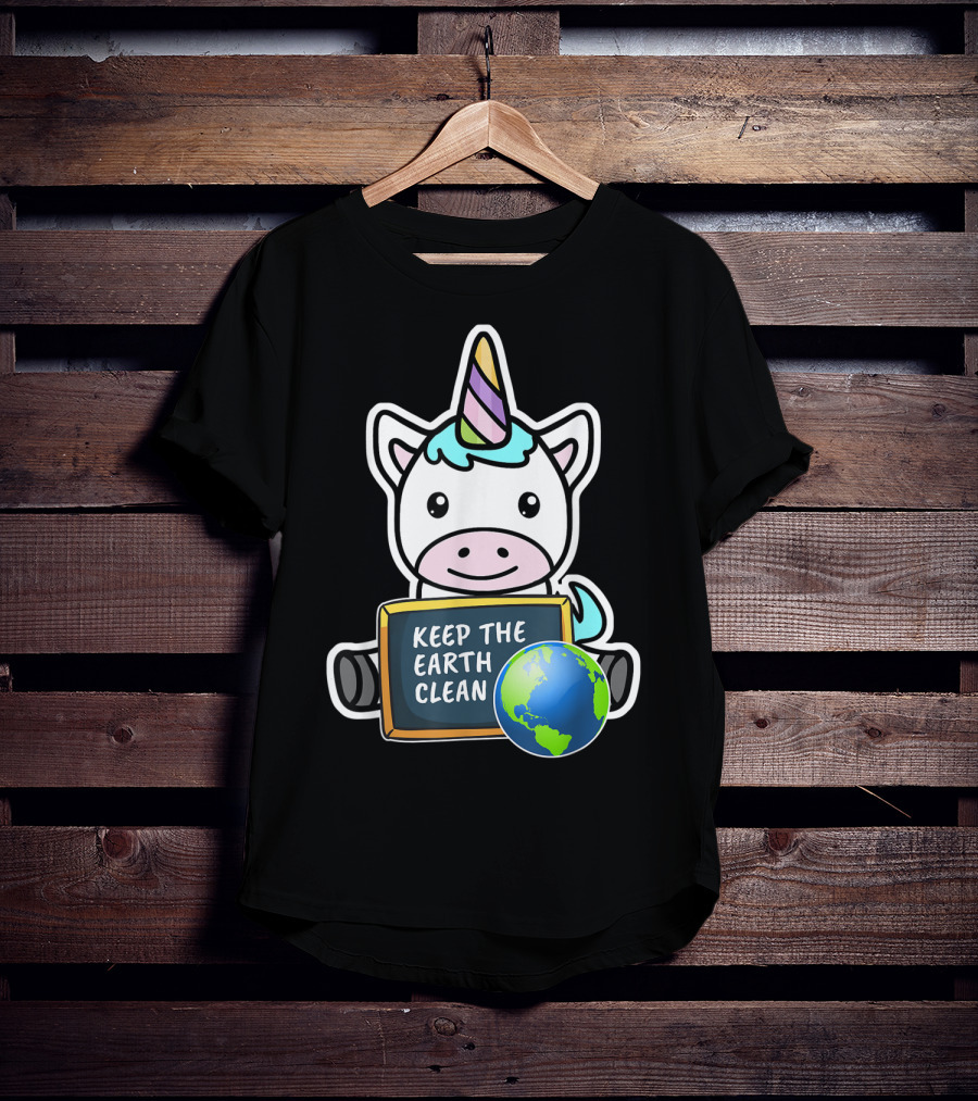 Keep The Earth Clean Cute Earth Day Unicorn T-Shirt