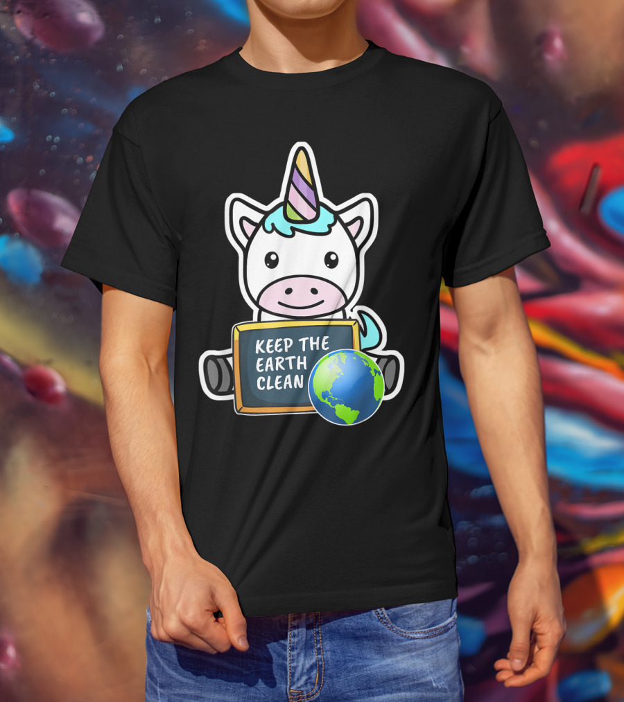 Keep The Earth Clean Cute Earth Day Unicorn T-Shirt