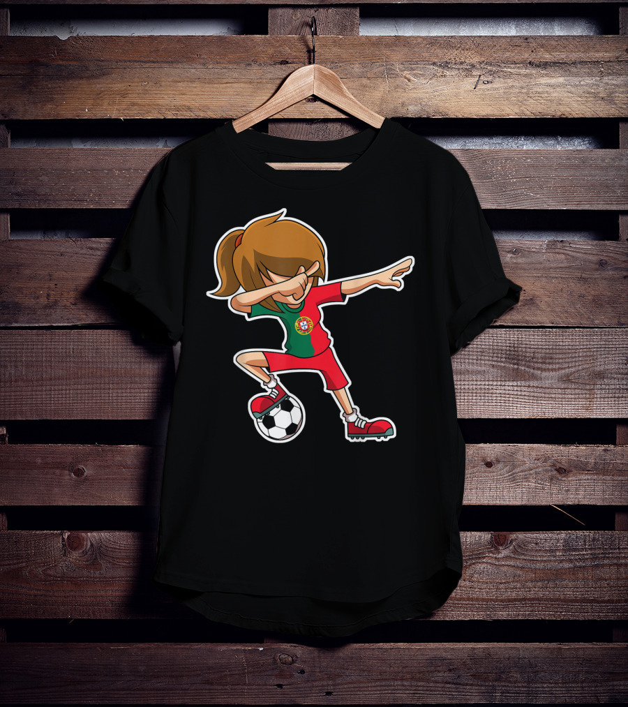 Dabbing Soccer Girl Portugal Jersey Portuguese Football T-Shirt