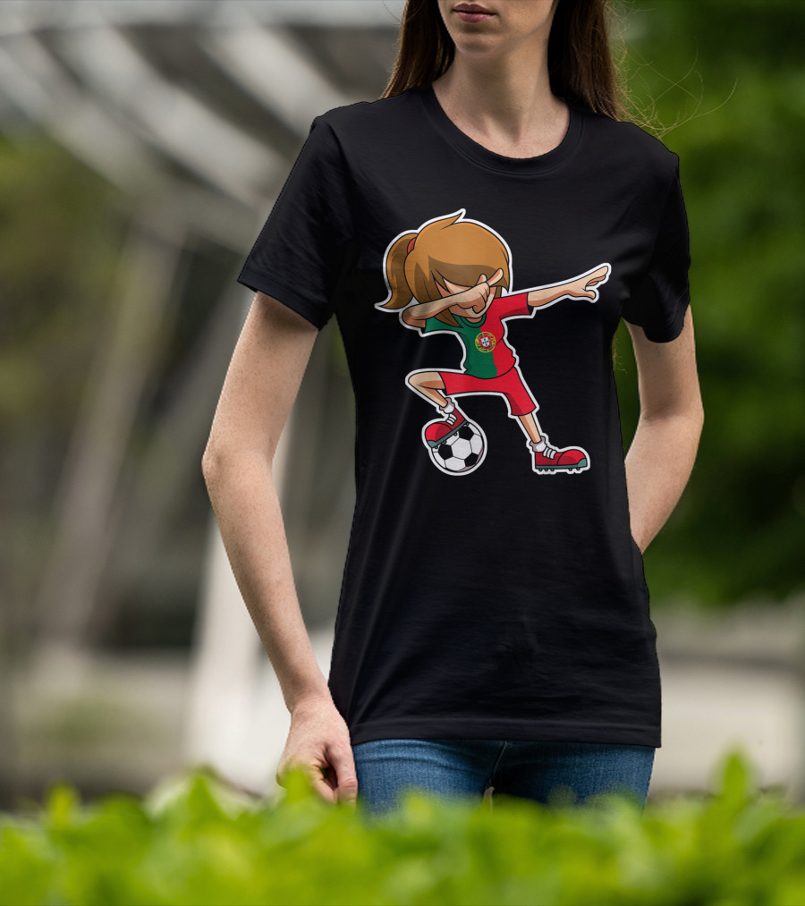 Dabbing Soccer Girl Portugal Jersey Portuguese Football T-Shirt