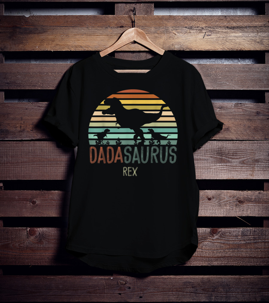 Dada Saurus Rex Retro Sunset Dinosaur T-Shirt