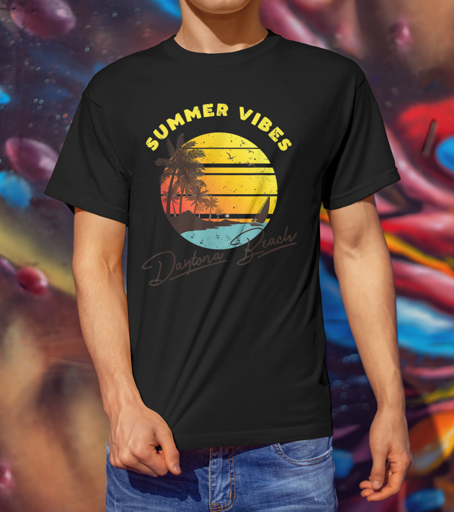 Summer Vibes Daytona Beach Tropical Sunset Palm Trees T-Shirt