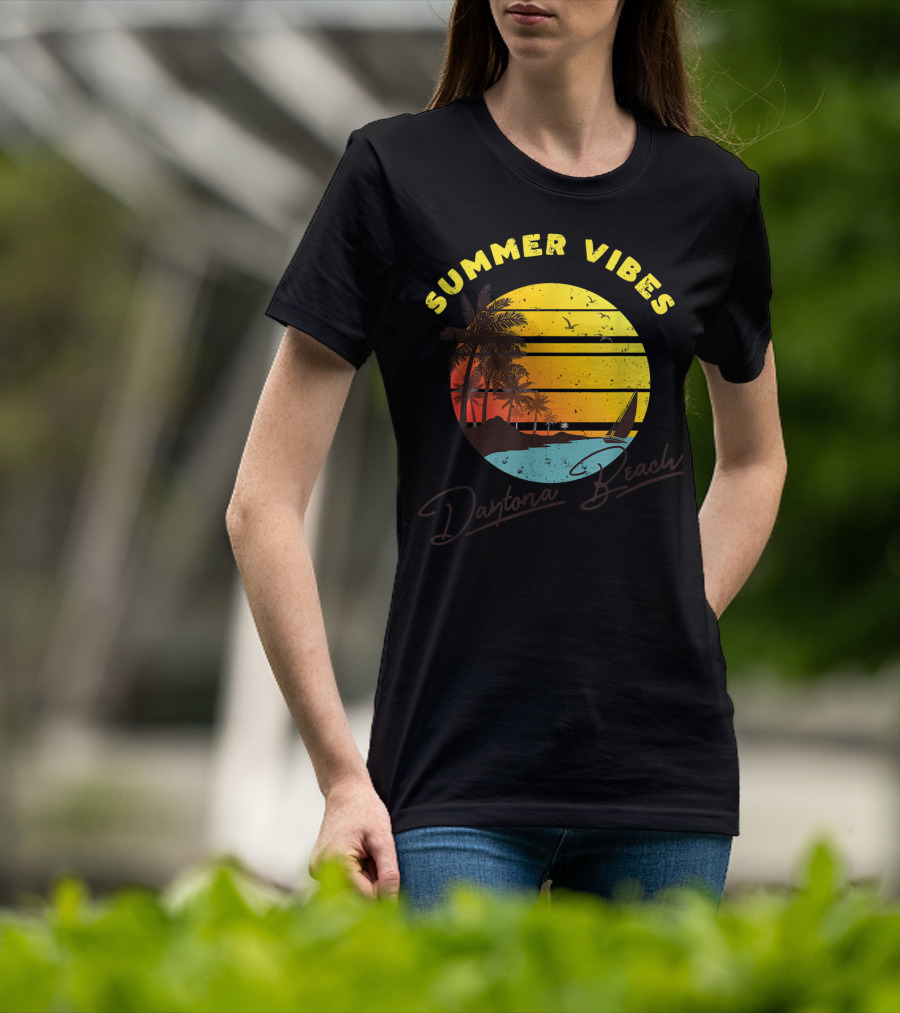 Summer Vibes Daytona Beach Tropical Sunset Palm Trees T-Shirt