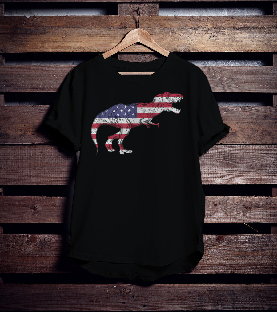 Dino USA American Flag Tyrannosaurus Patriotic Dinosaur T-Shirt