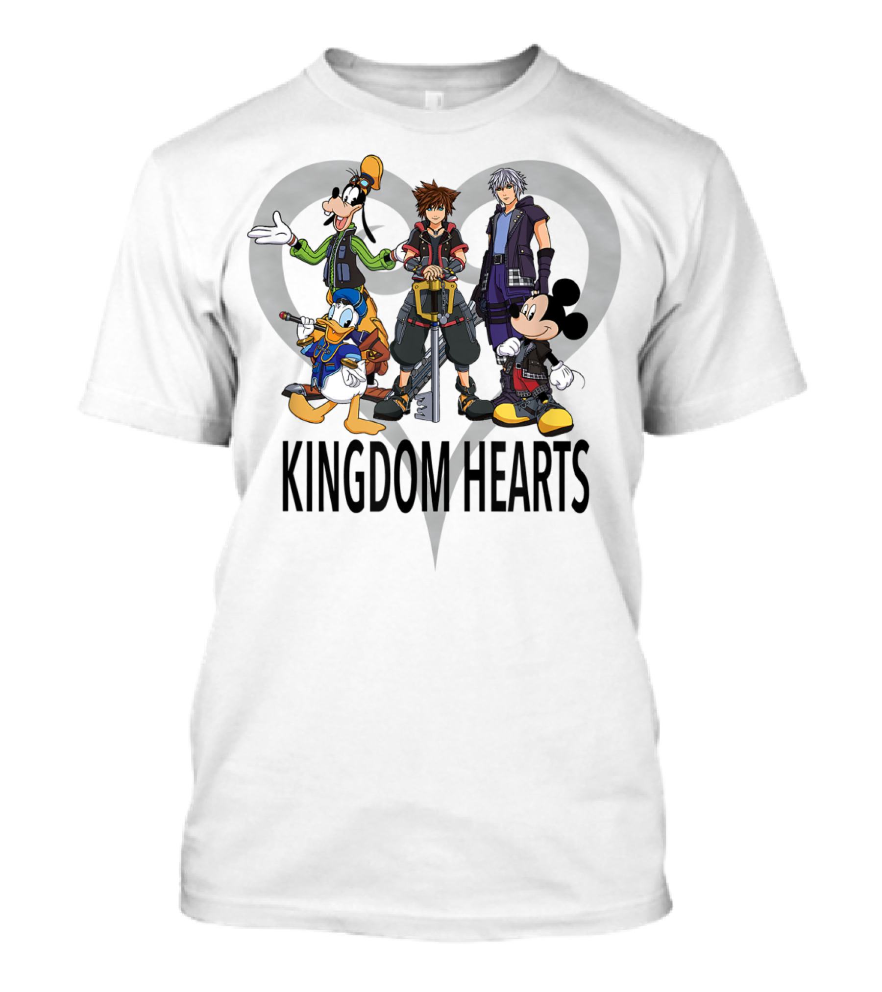 Kingdom Hearts III Characters With Heart Symbol Featuring Goofy Donald Mickey Sora Riku T-Shirt