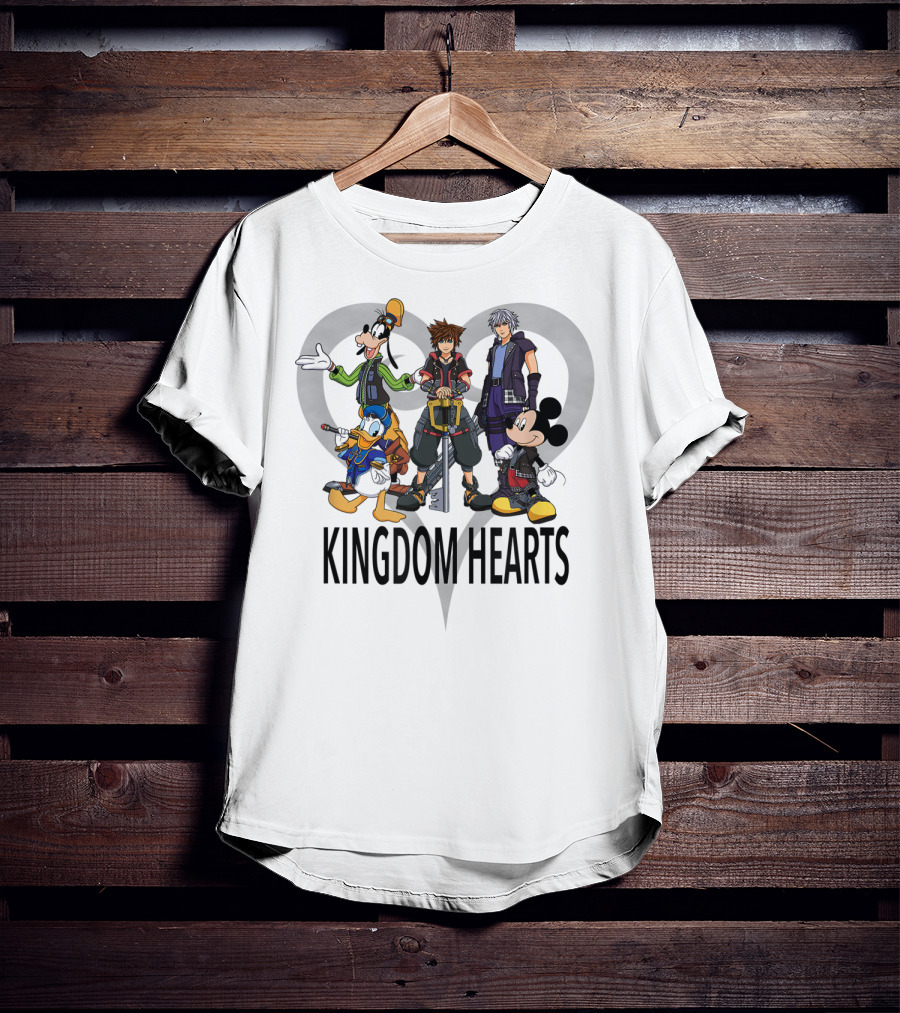 Kingdom Hearts III Characters With Heart Symbol Featuring Goofy Donald Mickey Sora Riku T-Shirt