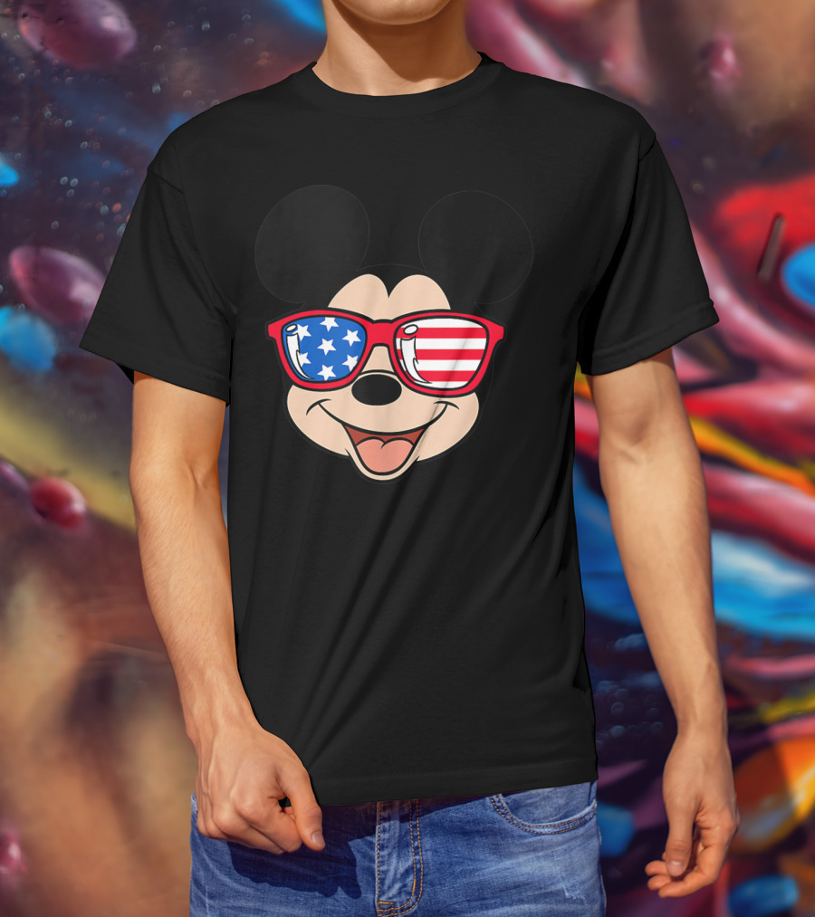 Disney Mickey Mouse American Flag Sunglasses T-Shirt