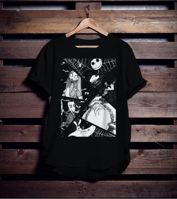 Disney Nightmare Before Christmas Story Jack Sally Zero Oogie Boogie Patchwork T-Shirt