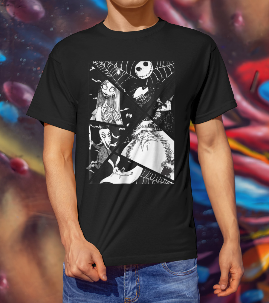 Disney Nightmare Before Christmas Story Jack Sally Zero Oogie Boogie Patchwork T-Shirt