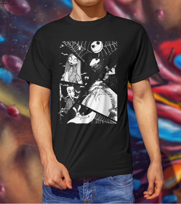 Disney Nightmare Before Christmas Story Jack Sally Zero Oogie Boogie Patchwork T-Shirt