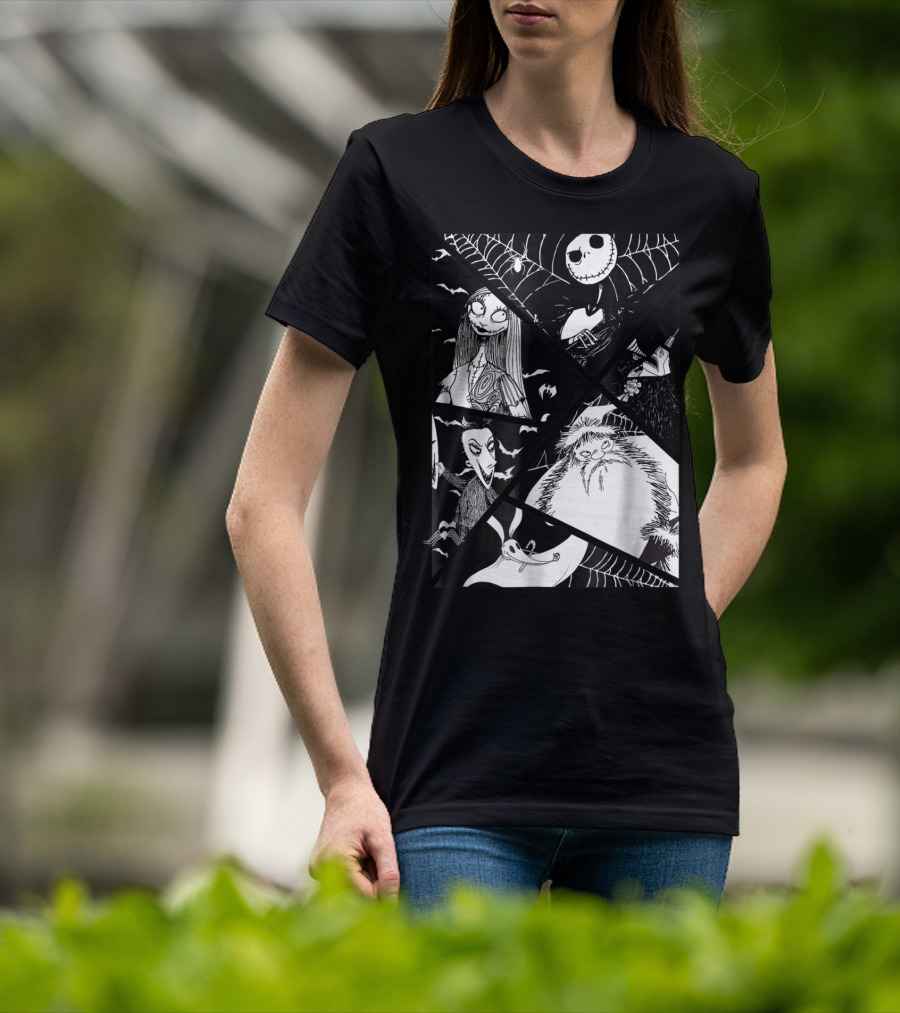 Disney Nightmare Before Christmas Story Jack Sally Zero Oogie Boogie Patchwork T-Shirt