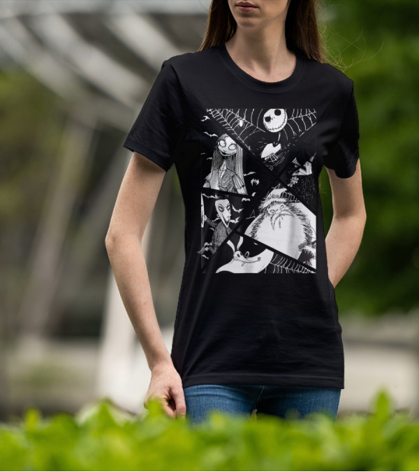 Disney Nightmare Before Christmas Story Jack Sally Zero Oogie Boogie Patchwork T-Shirt