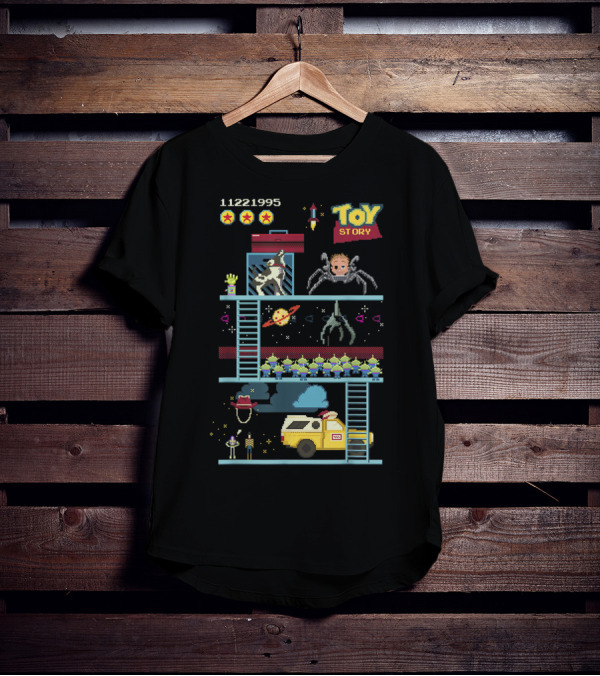 Toy Story 8 Bit Video Game Scene With Retro Pixel Art Adventure T-Shirt