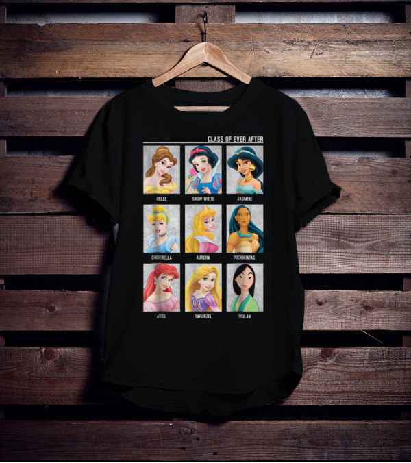 Disney Princesses Class Of Ever After Belle Snow White Jasmine Cinderella Aurora Pocahontas Ariel Rapunzel Mulan T-Shirt
