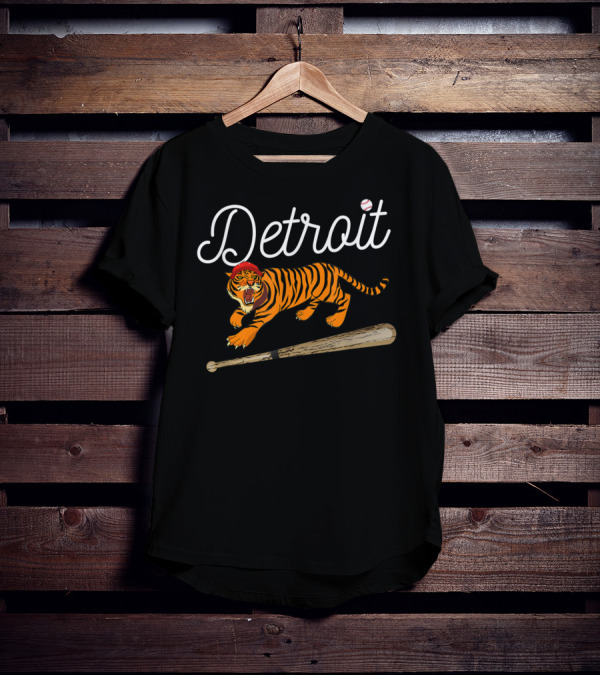 Detroit Distressed Funny Tiger Mascot With Baseball Bat T-Shirt