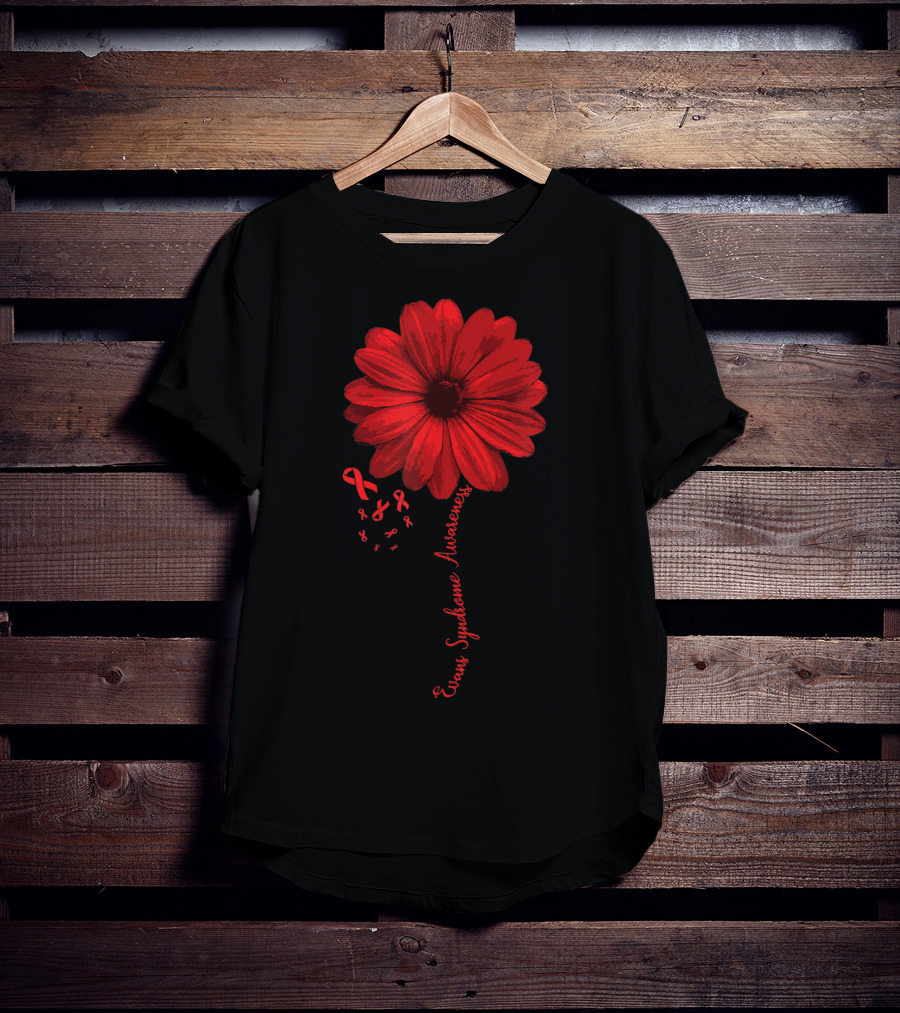 Evans Syndrome Awareness Red Flower Ribbon T-Shirt