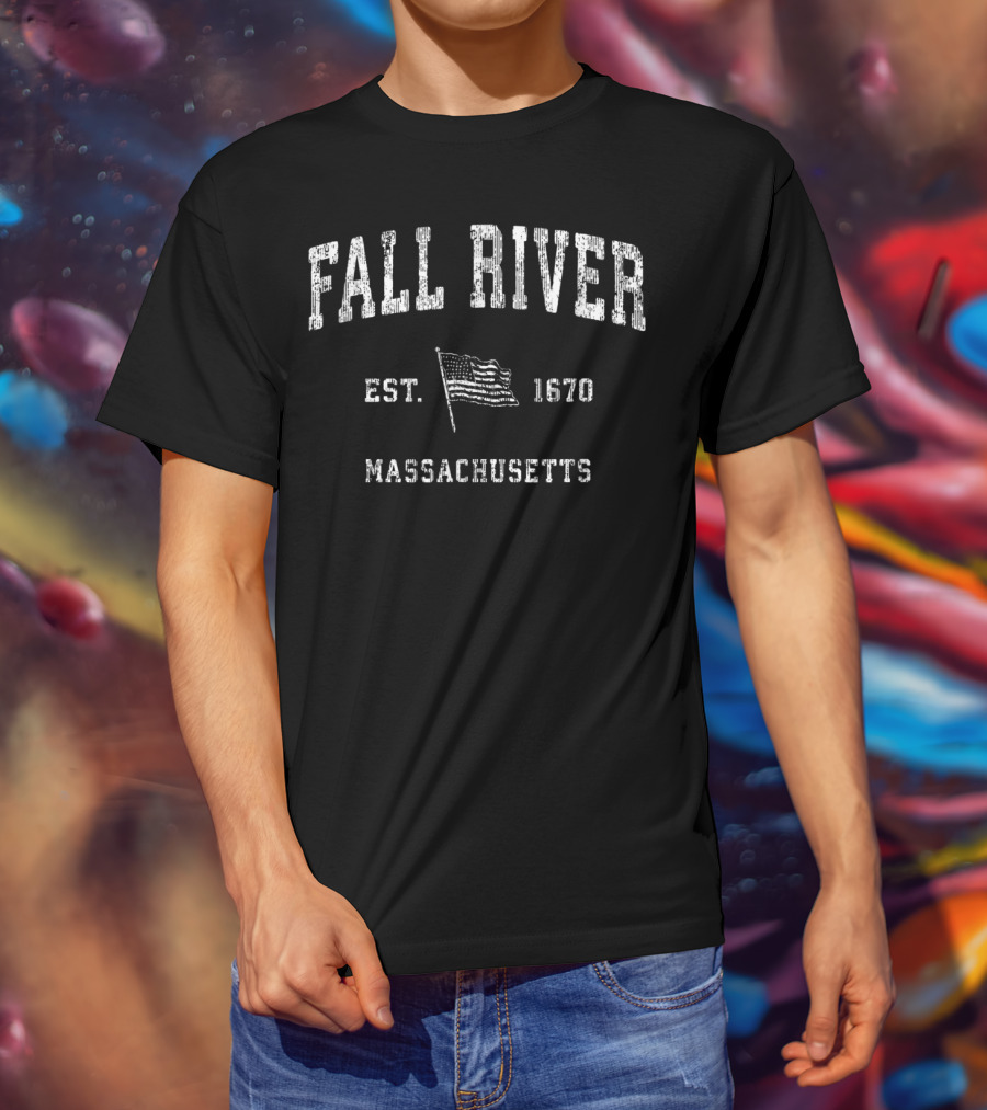 Fall River Massachusetts Est. 1670 Vintage US Flag T-Shirt