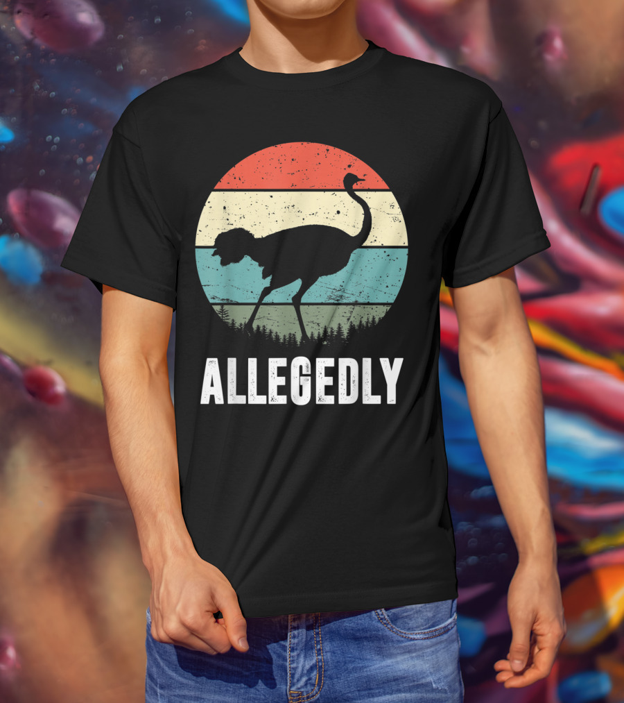 Allegedly Ostrich Silhouette Retro Stripes T-Shirt
