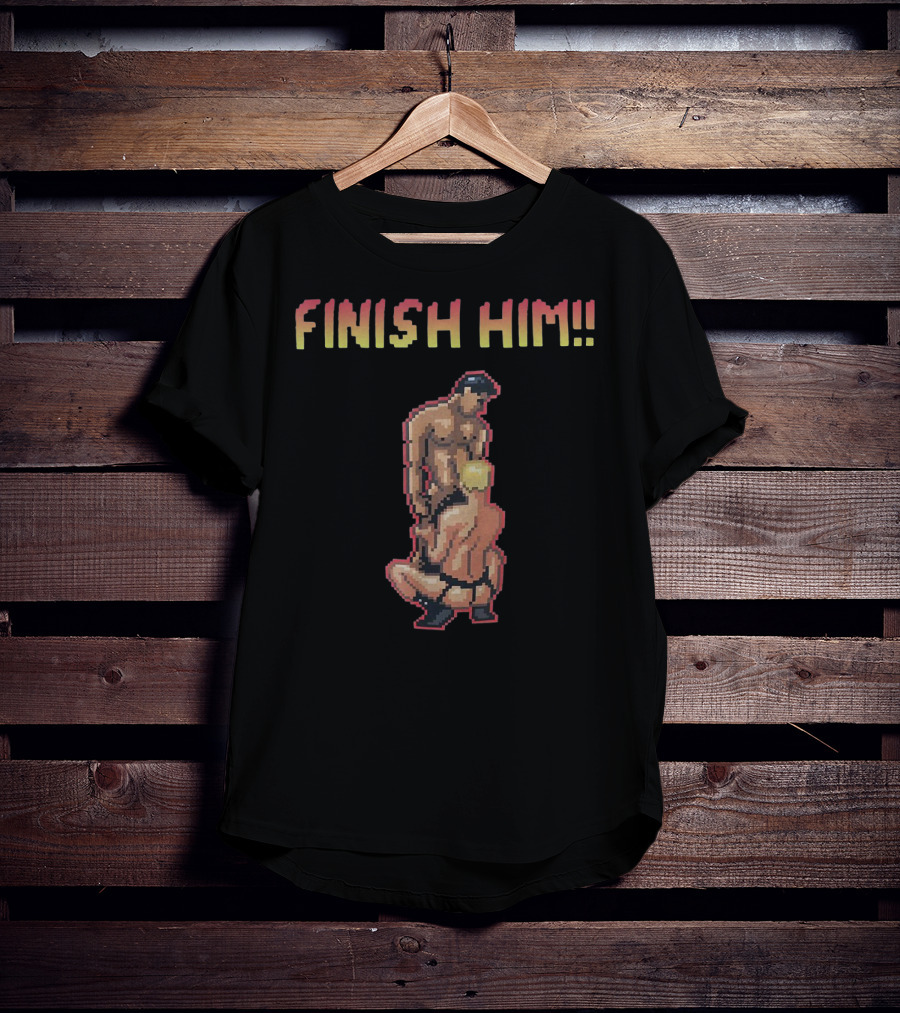 Finish Him Pixel Art Humor Gamer Fighter Retro T-Shirt