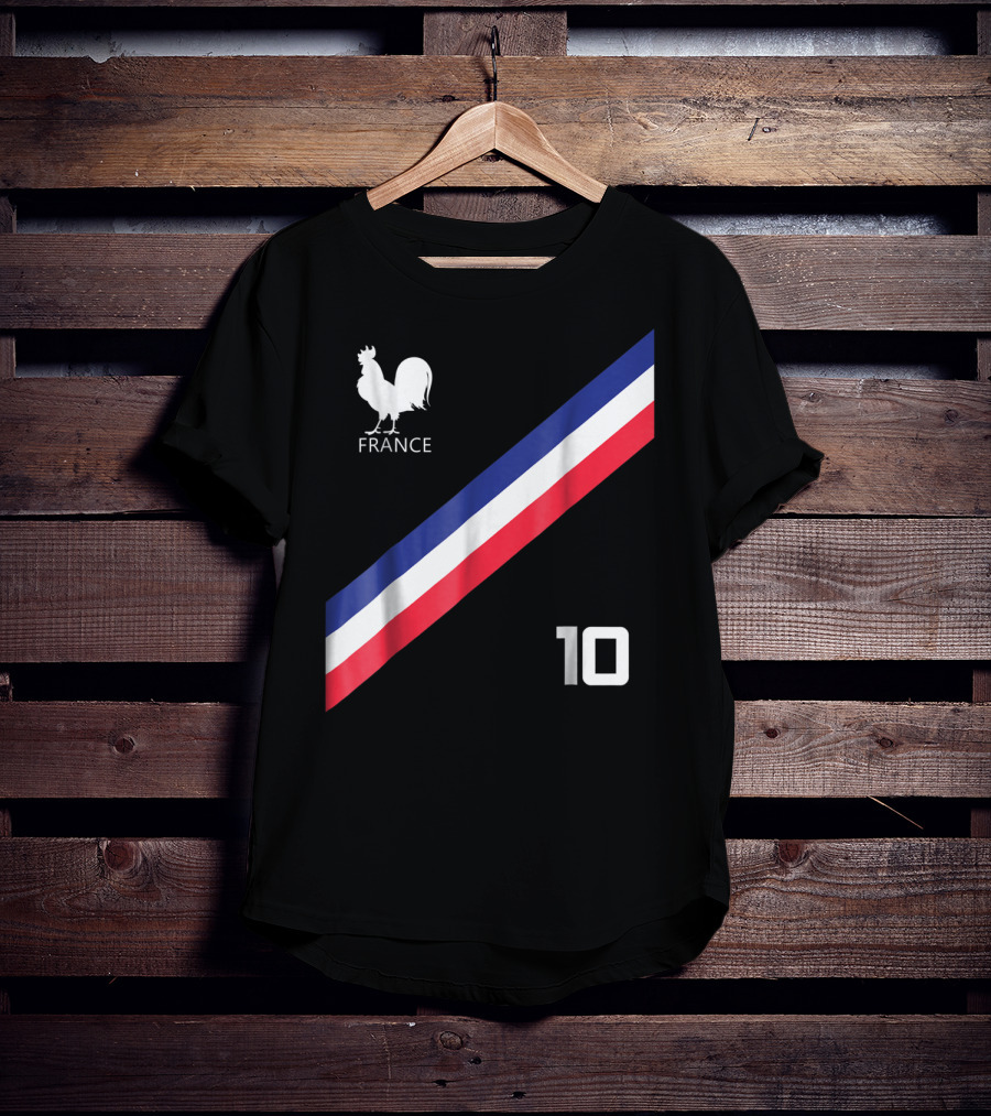 France Jersey Soccer French Football Rooster Stripe Number 10 T-Shirt