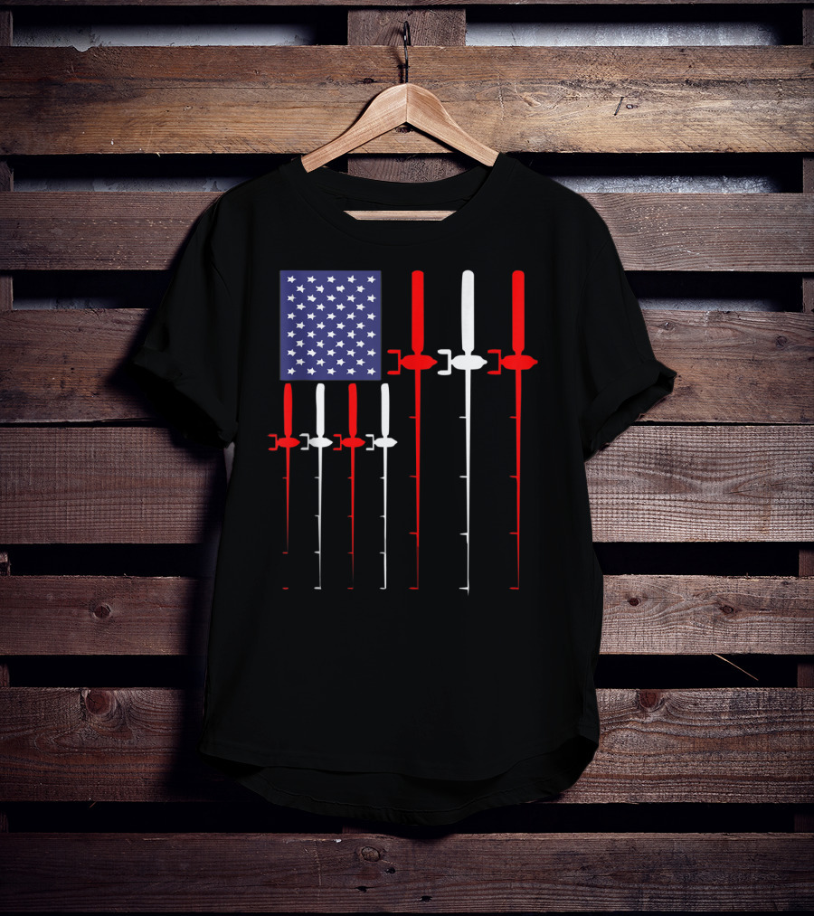 American Flag Fishing Rod Patriotic Fisherman USA Stars Stripes T-Shirt
