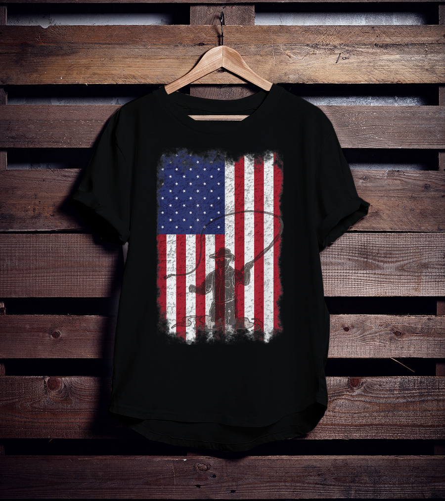 American Flag Fly Fishing Fisherman T-Shirt