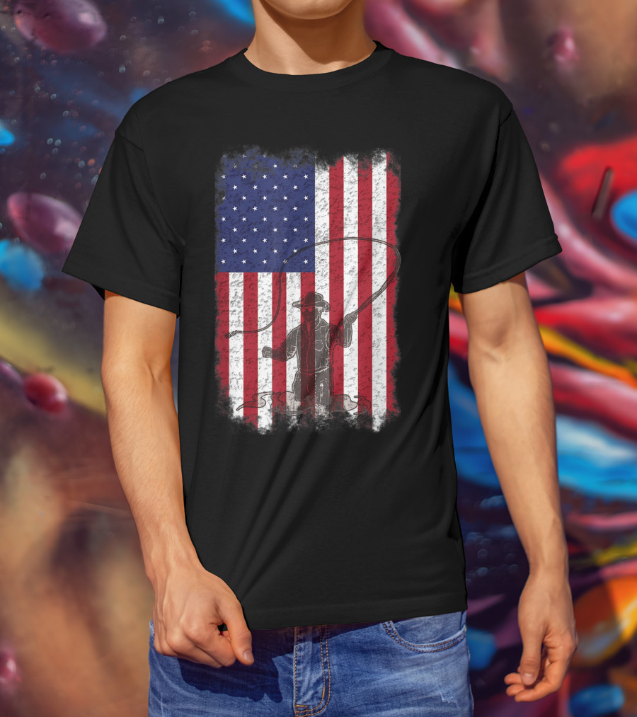 American Flag Fly Fishing Fisherman T-Shirt