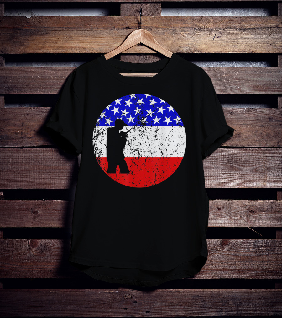 American Flag Vintage Fisherman Silhouette Rustic Retro Fishing T-Shirt
