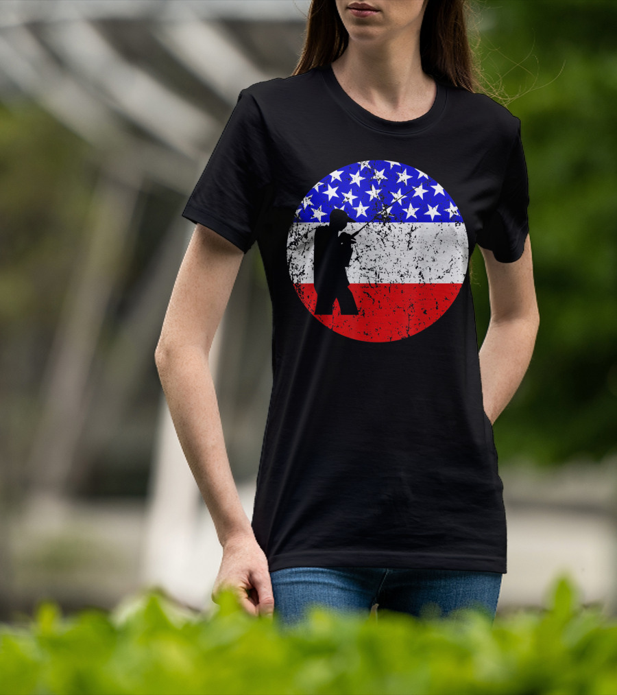 American Flag Vintage Fisherman Silhouette Rustic Retro Fishing T-Shirt