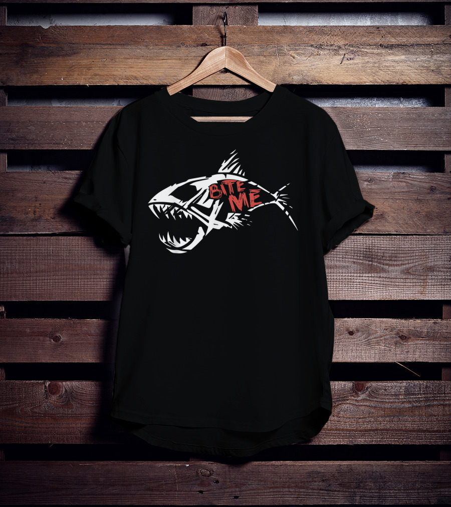 Bite Me Shark Skeleton Funny Fishing T-Shirt