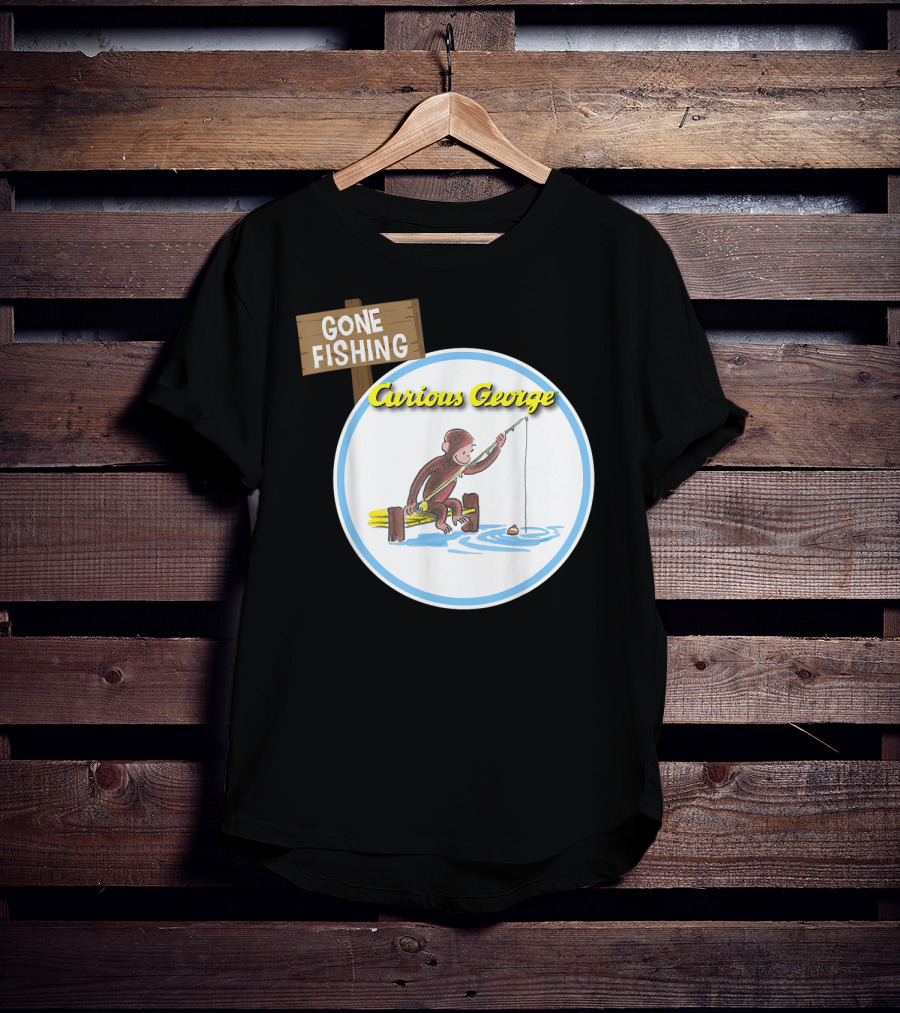 Curious George Gone Fishing Sign And Circle Scene T-Shirt
